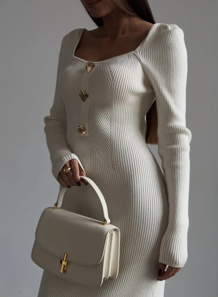 Élégante robe mi-longue en tricot côtelé